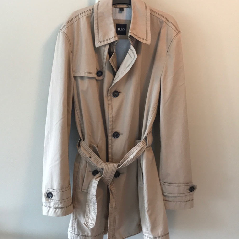 Hugo Boss cotton blend tan trench jacket
